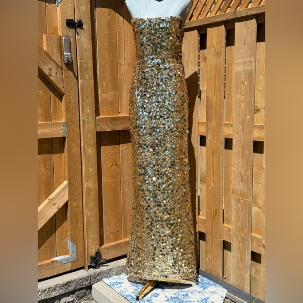 🆕 BRONX & BANCO 🧿 NWOT Farah Strapless Sequins Gown, Gold, Sz M US 6 - Picture 4 of 16